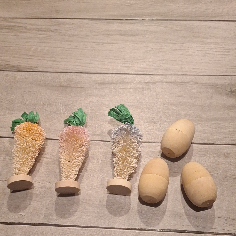 🍁Wooden Egg  with Pastel Brush Carrot Easter Decorations🐣